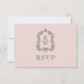 Cartons Réponse Mariage rose pâle Monogramme Crest (Devant)