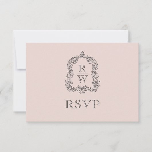 Cartons Réponse Mariage rose pâle Monogramme Crest (Devant)