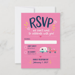 Cartons Réponse Mariage Rose Pastel Caravane Moderne du Milieu du