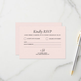 Cartons Réponse Mariage rose poudré moderne minimaliste 