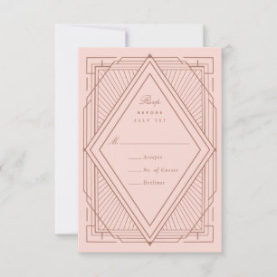Cartons Réponse Mariage rose rose carreau Art déco