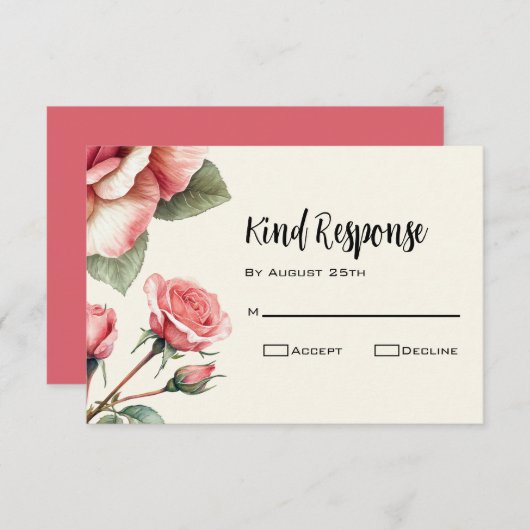 Cartons Réponse Mariage rose Shabby (Devant / Derrière)