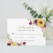 Cartons Réponse Mariage Rose Sunflower Bourgogne Gold Blush Peony (Debout devant)