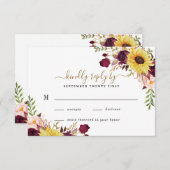 Cartons Réponse Mariage Rose Sunflower Bourgogne Gold Blush Peony (Devant / Derrière)