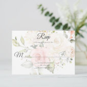Cartons Réponse Mariage Roses Aquarelle Rose Pâle et Blanc | (Debout devant)