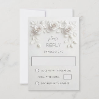 Cartons Réponse Mariage Roses Coupées en Papier Faux Blanc