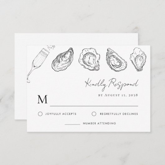 Cartons Réponse Mariage rôti à la main tiré Champagne Oysters (Devant / Derrière)