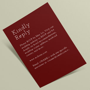 Cartons Réponse Mariage rouge Crimson minimaliste