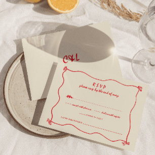 Cartons Réponse Mariage rouge Whimsical Rétro manuscrit