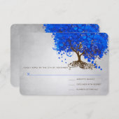Cartons Réponse Mariage Royal Blue Heart Leaf Tree Invite (Devant / Derrière)