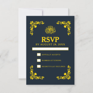 Cartons Réponse Mariage Royal Contraste Bleu Nuit et Or