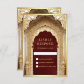 Cartons Réponse Mariage Royal Gold Arch Maroon (Devant / Derrière)