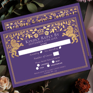 Cartons Réponse Mariage Royal Lion Médiéval Violet