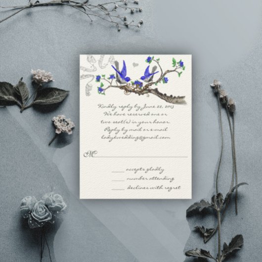 Cartons Réponse Mariage Royal vintage bleu et grisRSVP