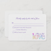 Cartons Réponse mariage RSVP-arc-en-ciel texte d'amour sur blanc (Devant / Derrière)