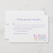 Cartons Réponse mariage RSVP-arc-en-ciel texte d'amour sur blanc (Devant)