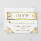 Cartons Réponse Mariage RSVP, Grand Gatsby, or sur blanc (Devant)