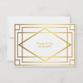 Cartons Réponse Mariage RSVP, Grand Gatsby, or sur blanc (Dos)