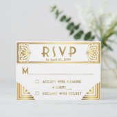 Cartons Réponse Mariage RSVP, Grand Gatsby, or sur blanc (Debout devant)