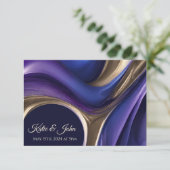 Cartons Réponse Mariage RSVP-Moderne Abstrait- Bleu Purple Or (Debout devant)