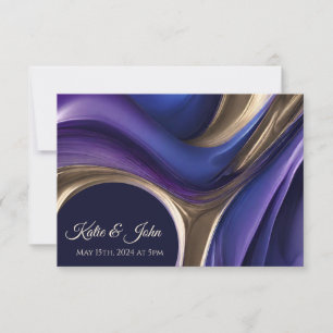 Cartons Réponse Mariage RSVP-Moderne Abstrait- Bleu Purple Or