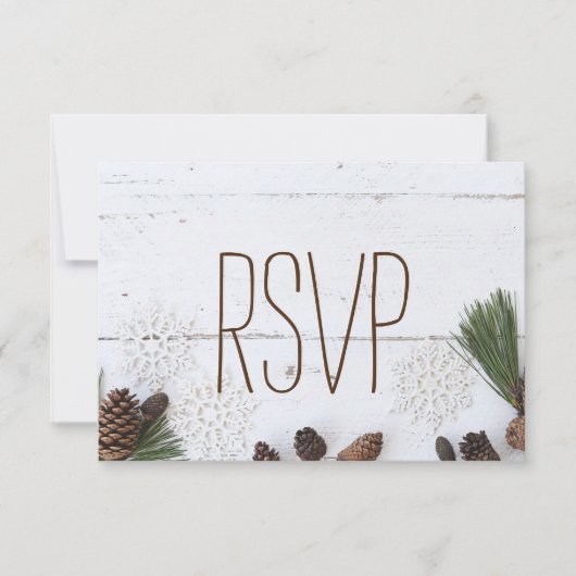 Cartons Réponse Mariage RSVP-Winter Pinecone et Snowflakes (Devant)