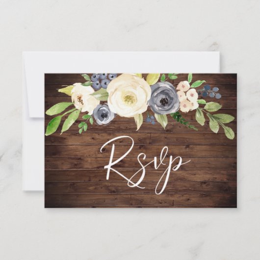 Cartons Réponse Mariage Rustic Navy & White Watercolor (Devant)