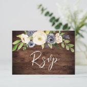 Cartons Réponse Mariage Rustic Navy & White Watercolor (Debout devant)