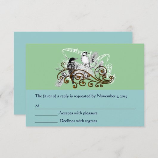 Cartons Réponse Mariage Rustic Radiance Woodpecker Inséparables (Devant / Derrière)