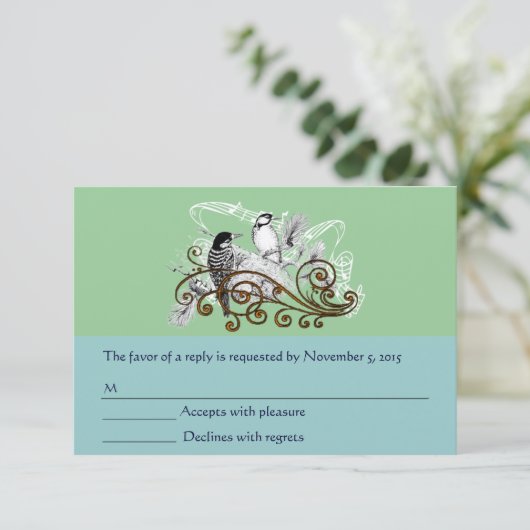 Cartons Réponse Mariage Rustic Radiance Woodpecker Inséparables (Debout devant)