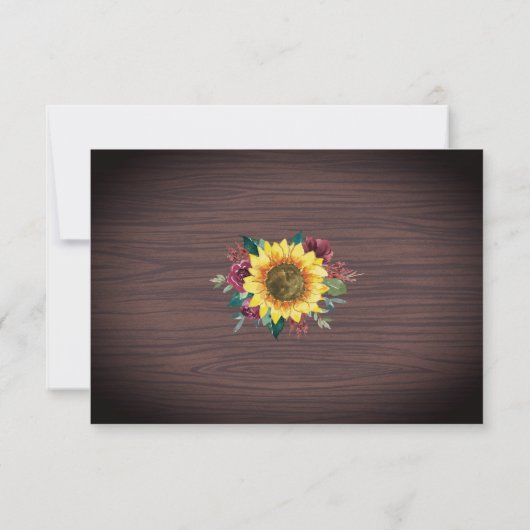 Cartons Réponse Mariage Rustic Sunflower Wood Repas (Dos)