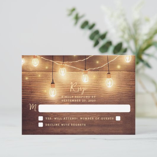 Cartons Réponse Mariage rustique à cordes de bois (Debout devant)