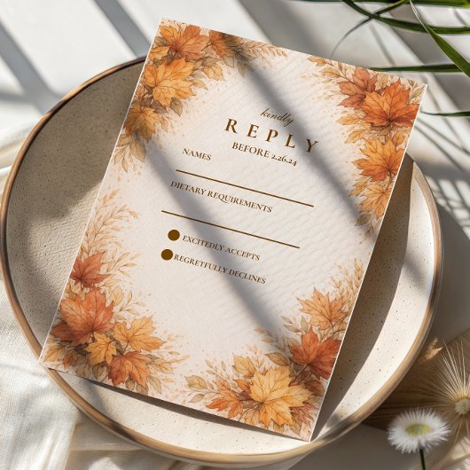 Cartons Réponse Mariage rustique aux feuilles d'érable d'automne
