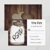 Cartons Réponse Mariage rustique avec pot Mason en bois et toile d (Devant / Derrière)