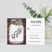 Cartons Réponse Mariage rustique avec pot Mason en bois et toile d (Debout devant)