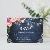 Cartons Réponse Mariage Rustique Bleu Bois Rose Lumières Florales