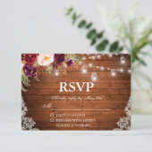 Cartons Réponse Mariage rustique Bois Lumières Jars Lace Floral RS (Debout devant)