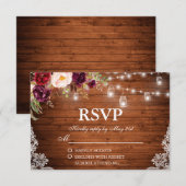 Cartons Réponse Mariage rustique Bois Lumières Jars Lace Floral RS (Devant / Derrière)