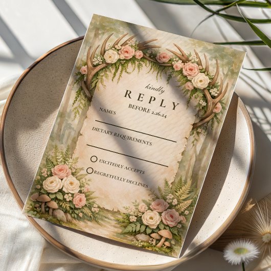 Cartons Réponse Mariage rustique botanique bois de cerf