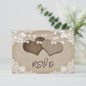 Cartons Réponse Mariage Rustique Burlap Lace (Debout devant)