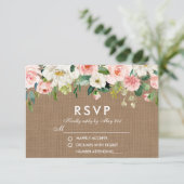 Cartons Réponse Mariage rustique Burlap rose blanc floral (Debout devant)