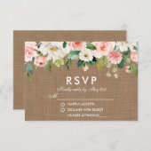 Cartons Réponse Mariage rustique Burlap rose blanc floral (Devant / Derrière)