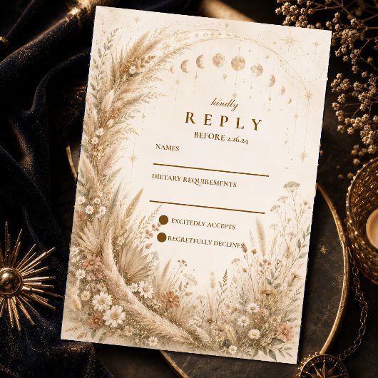 Cartons Réponse Mariage rustique céleste fantaisiste