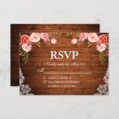 Cartons Réponse Mariage rustique corail de bois Dentelle florale R (Devant / Derrière)