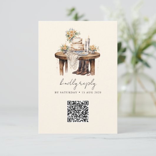 Cartons Réponse Mariage Rustique Country Cowboy de l'Ouest (Debout devant)