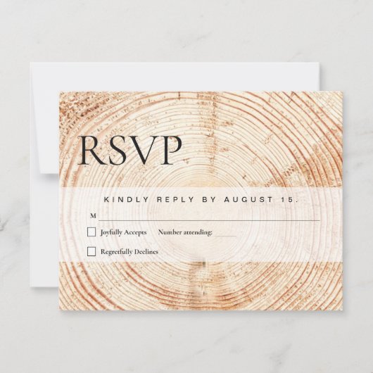 Cartons Réponse Mariage rustique coupe tranche de bois Mail en rép (Devant)