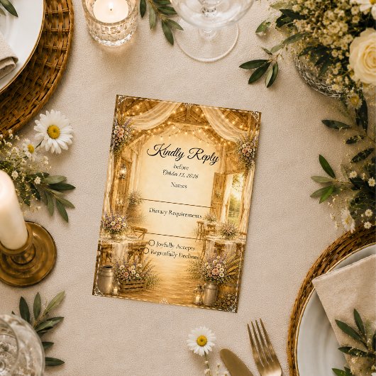 Cartons Réponse Mariage rustique dans une grange intérieure