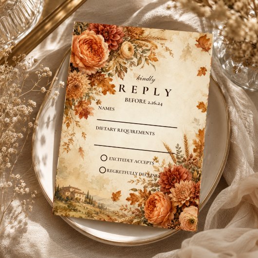 Cartons Réponse Mariage rustique d'automne intemporel