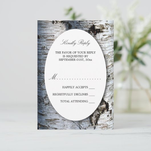 Cartons Réponse Mariage rustique de Birch Tree (Debout devant)