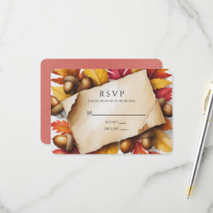 Cartons Réponse Mariage rustique de feuilles d'automne et de gland